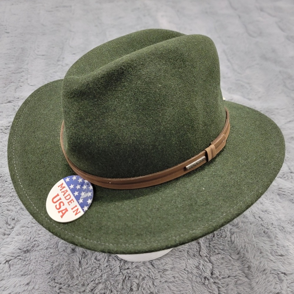 Stetson Hat Mens Large Explorer Fedora Green Wool Crushable USA Water Repellent